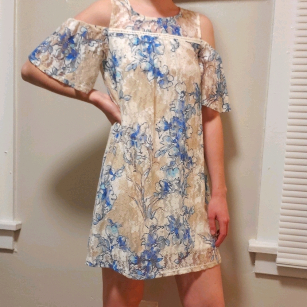 Blue and white lace dress